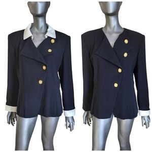 204. NWT Vtg. En Avance Elegant Black Wool Blazer with Gold Buttons - Size 16